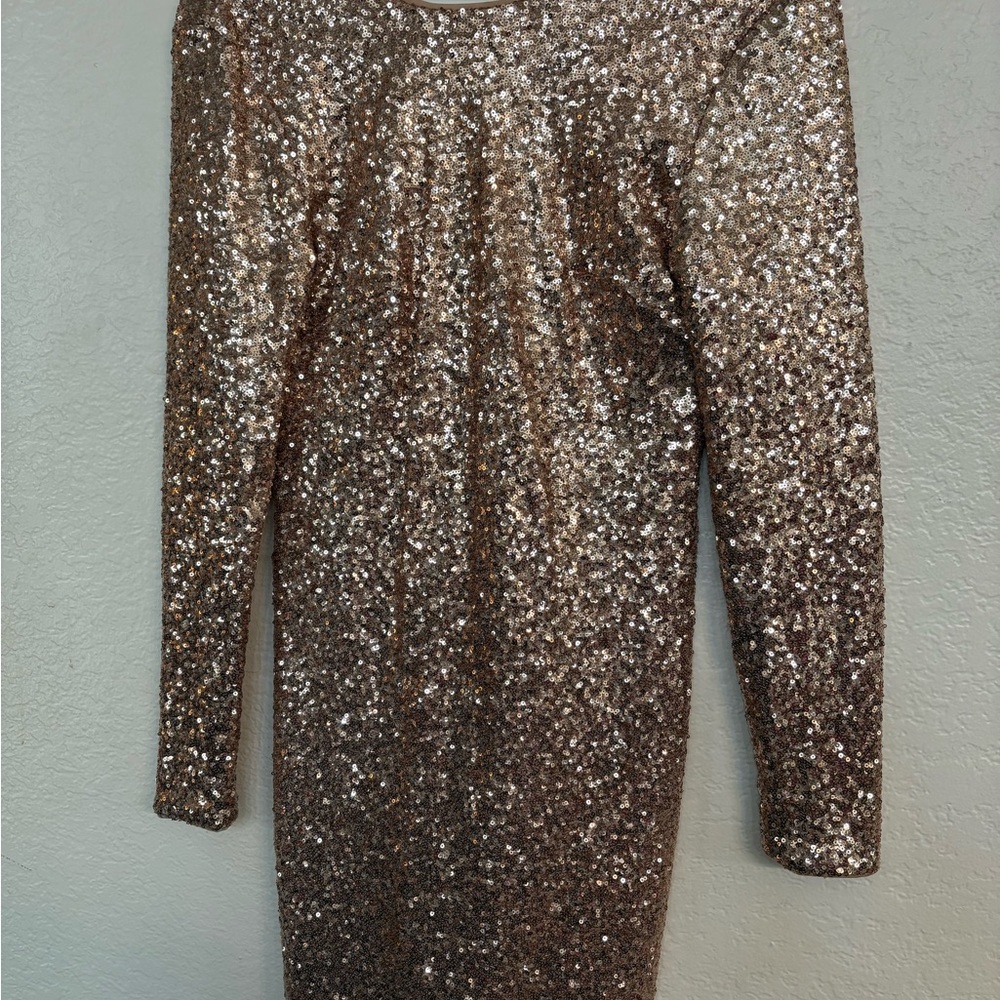 H&M Glittering Long Sleeve Dress in Gold